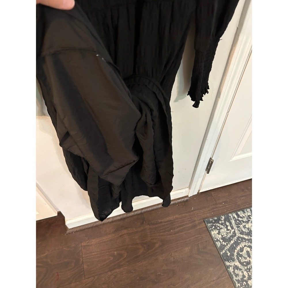 Fashion Womens Black Smocked Tiered Midi Dress Long Sleeve Textured Large NEW - Picture 7 of 15